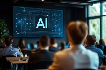 Audience Watching a Presentation About AI on a Screen
