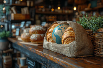 Sticker - A local bakery promoting eco-friendly packaging with a globe logo, showing how small businesses can reduce global plastic waste.