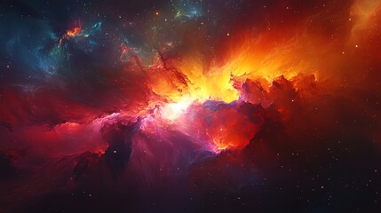 Wall Mural - A swirling, colorful nebula in outer space with a fiery, orange center.