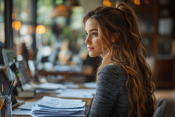 Canvas Print - A corporate recruiter sitting at a desk with resumes that keep flying out the window as soon as they're reviewed.