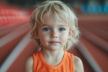 Wall Mural - Portrait of a Young Boy with Blonde Hair and Blue Eyes