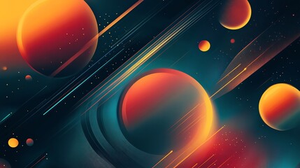Wall Mural - Abstract colorful background with planets and streaks of light.