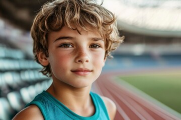 Wall Mural - Close-up Portrait of a Young Boy with Blonde Hair and Freckles