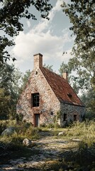 Sticker - Stone Cottage in the Countryside - Rustic Charm and Tranquil Beauty