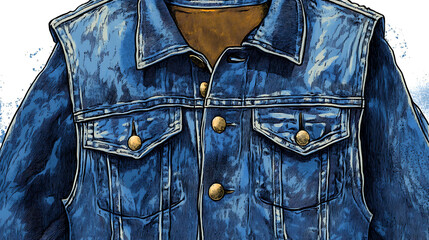 Sticker - A close-up of a blue denim vest with gold buttons.