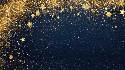 Wall Mural - Golden Glitter and Stars on Navy Blue Background   Festive Holiday Texture