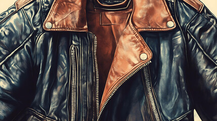 Sticker - A close-up of a brown and black leather jacket with a zipper.