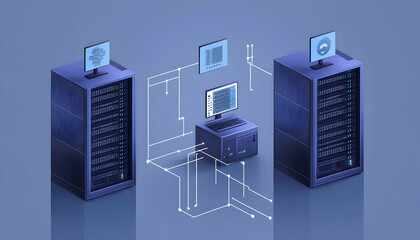 a client computer between two server computer, a schematic diagram showing a distributed system   