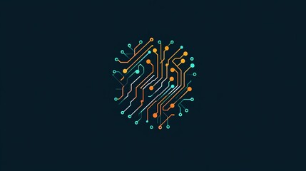 Abstract digital brain circuit design in blue and orange on a dark background.