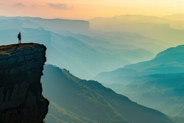 A man is standing on a mountain top with a camera, generative ai image