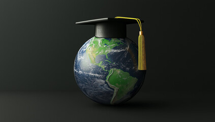 Wall Mural - Illustration of globe wearing graduation cap