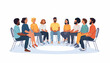 © Malik - Men and women sitting in a circle during group therapy, supporting each other.