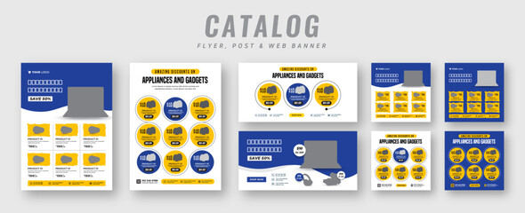 Canvas Print - Supermarket product sale catalog flyer set with social media post bundle, Web banner ads, Poster & billboard set for promotion, Advertising square banner & catalog flyer