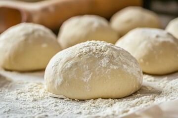 Wall Mural - Close-up of a Dough Ball Covered in Flour on a Countertop