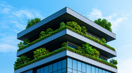 Poster - Modern building with green roof and blue sky.