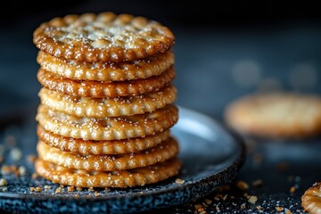 Wall Mural - A Stack of Salted Crackers on a Black and White Plate