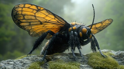 Sticker - Close Up of a Black and Yellow Insect with Wings