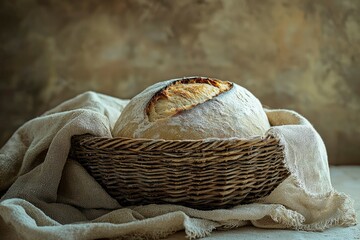 Wall Mural - A Crusty Loaf of Bread in a Wicker Basket