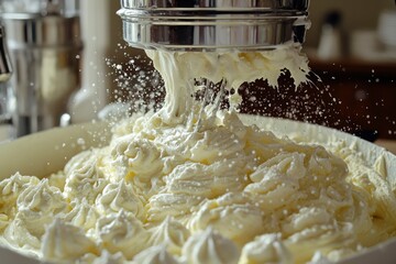 Wall Mural - Whipped Cream Being Poured into a Bowl with Sprinkles