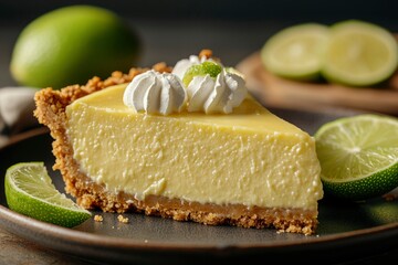 Wall Mural - Key Lime Pie Slice with Whipped Cream and Lime Garnish