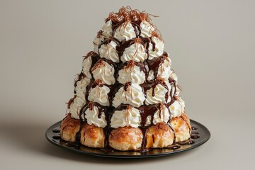 Poster - Chocolate-Drizzled Cream Puff Pastry Tower