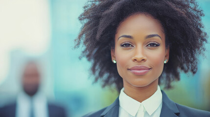 Wall Mural - Confident woman in a suit looking directly at the camera.