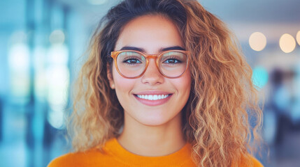 Sticker - Young woman smiling with glasses on.