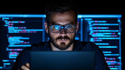 focused programmer working late at night.