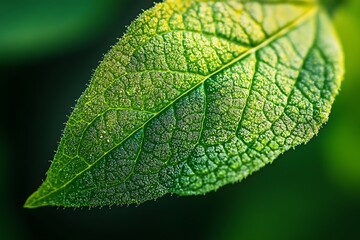 Sticker - Close up of a green leaf with water droplets, macro photography