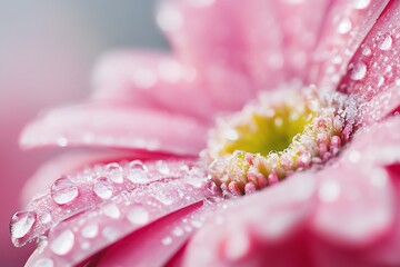 Sticker - Pink Flower Petals with Dew Drops, Macro Photography