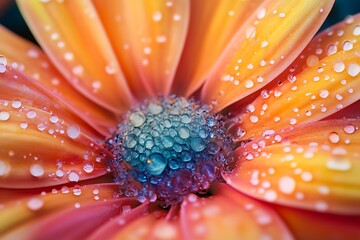 Sticker - Close up of a Flower with Dew Drops, Macro Photography