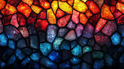 Poster - Colorful stained glass mosaic with vibrant hues.