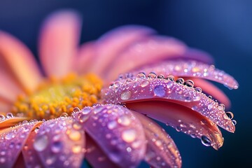 Poster - Close up macro of a pink flower with water droplets, nature photography