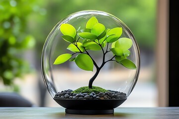 Fresh silkweed branch with black stem, placed inside a terrarium for a modern botanical display