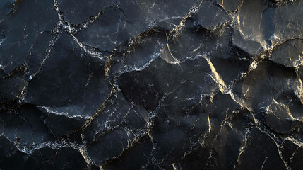 Wall Mural - Close-up of dark, rough textured stone with veining.