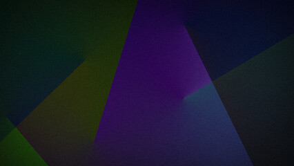 Wall Mural - A geometric 4K abstract background with dark gradients blending green, purple, and blue hues. The sharp shapes and grainy texture create a modern, moody feel