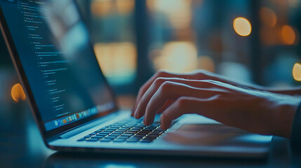 Closeup of hands typing on a laptop keyboard.