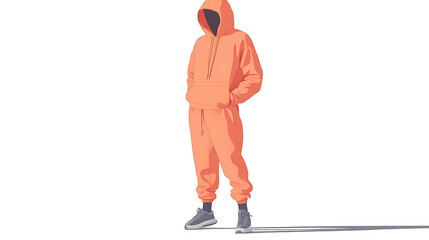 Wall Mural - Illustration of a person wearing a bright orange hoodie and matching sweatpants, with their face hidden by the hood.