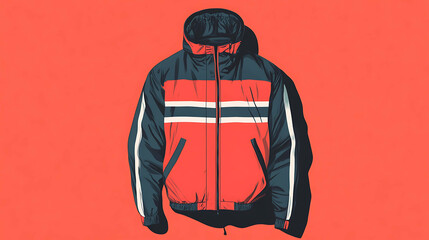 Wall Mural - Red and black striped jacket with a hood on a red background.