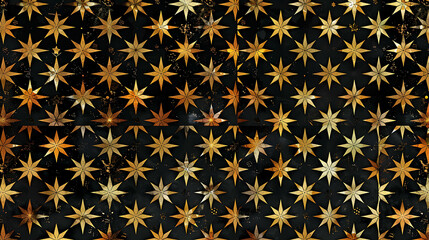 Canvas Print - Seamless pattern of golden stars on a black background, with a distressed effect.