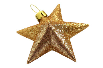 A close-up of a golden glittery star ornament, perfect for Christmas or holiday decorations. PNG die cute isolated on white background. 