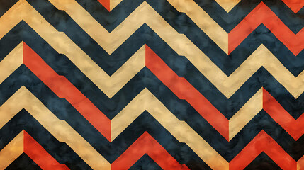 Wall Mural - Abstract geometric background with textured chevron pattern in red, black, and yellow.