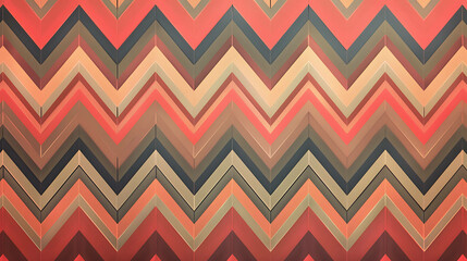 Geometric pattern with chevron stripes in shades of red, brown and beige.