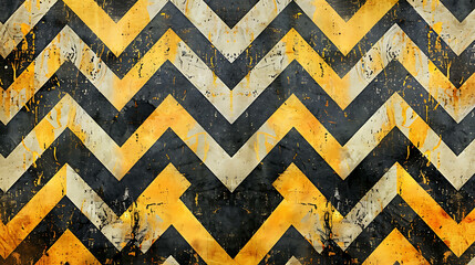 Sticker - A grunge background with yellow and black chevron pattern.