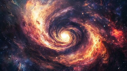 Wall Mural - A breathtaking cosmic spiral galaxy featuring swirling golden clouds and vibrant stars, representing the vastness and beauty of the universe captured in stunning detail and color.