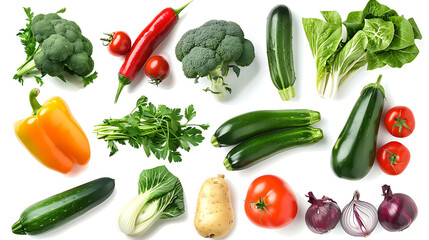 Wall Mural - A collection of fresh vegetables on a white background.