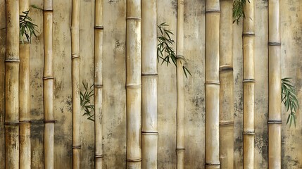 Wall Mural - A textured background featuring bamboo stalks and leaves, creating a natural, serene atmosphere.