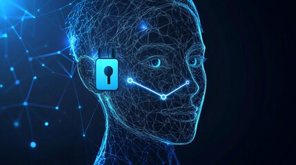 Face ID Log in Scan Digital lock icon with facial recognition lines, symbolizing Face ID security, no face, flat design illustration