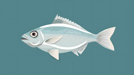 Sticker - A cartoon illustration of a silvery fish against a teal background.