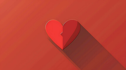 Wall Mural - Red heart with long shadow on a red background.